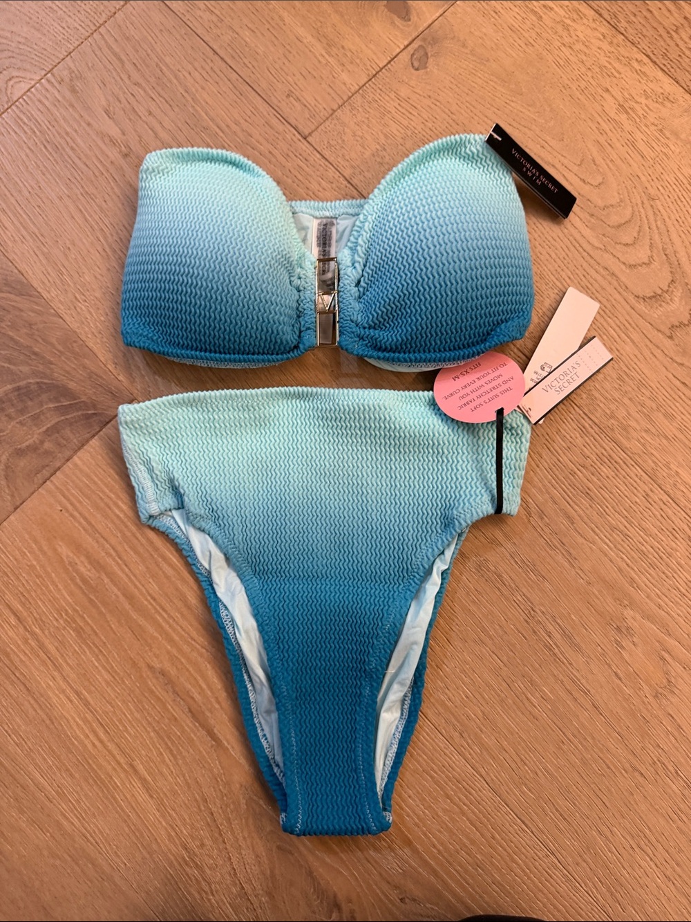 Victoria's Secret Ombre Aqua-Teal Strapless Bikini Set